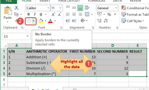 membuat border pada excel